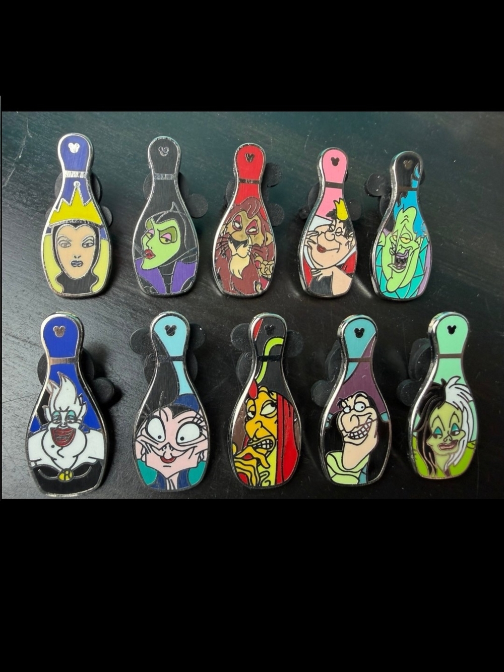 Disney Pins Lot of 10 Full Set of Disney VillainBowling Pins Hidden Mickey